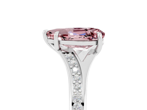 White gold Pear Cut Morganite Solitaire Ring with Pavé Band and Prong Setting_5