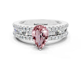 White gold Pear Cut Morganite Solitaire Ring with Pavé and Channel Set Band