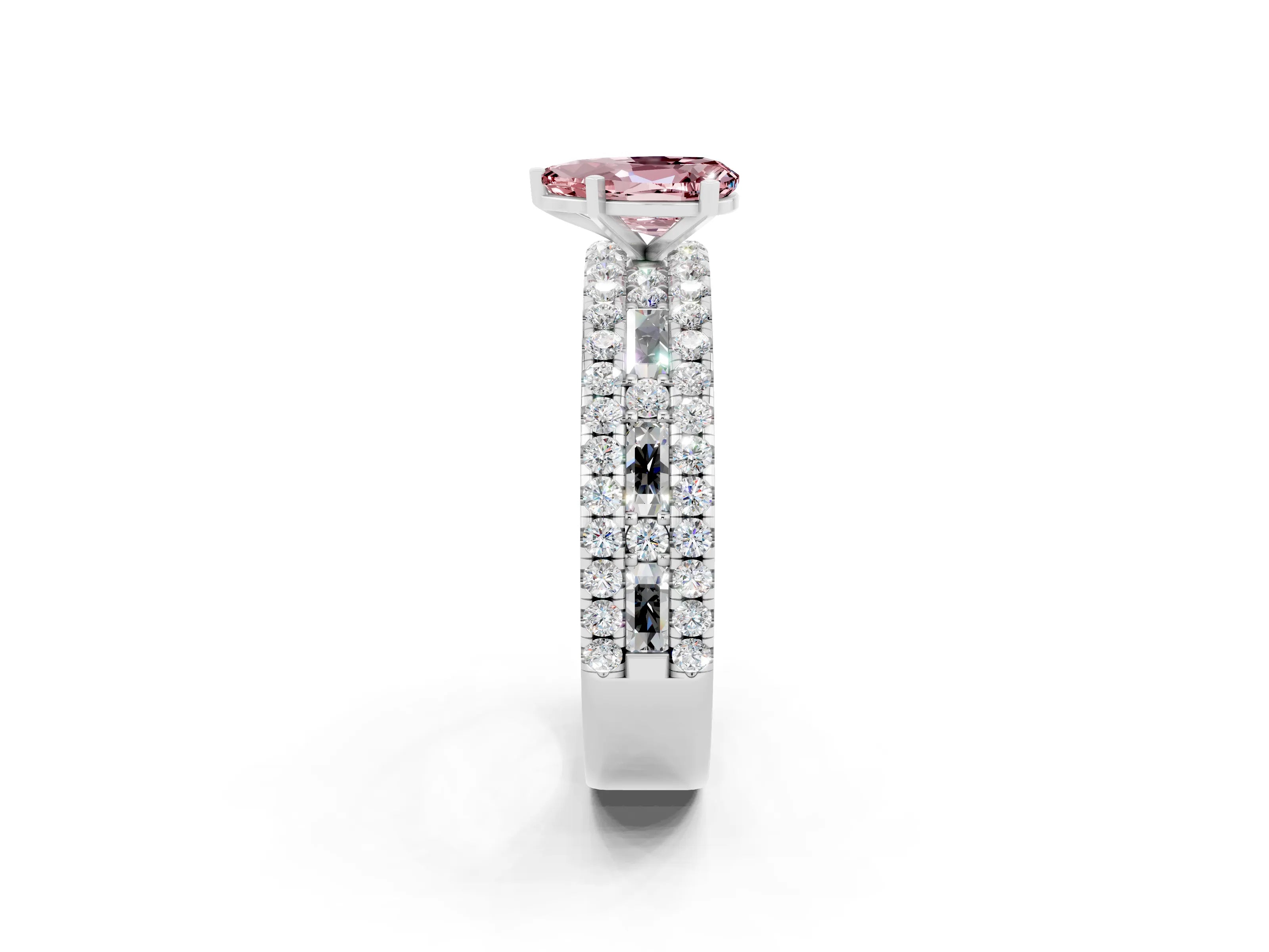 White gold Pear Cut Morganite Solitaire Ring with Pavé and Channel Set Band_2
