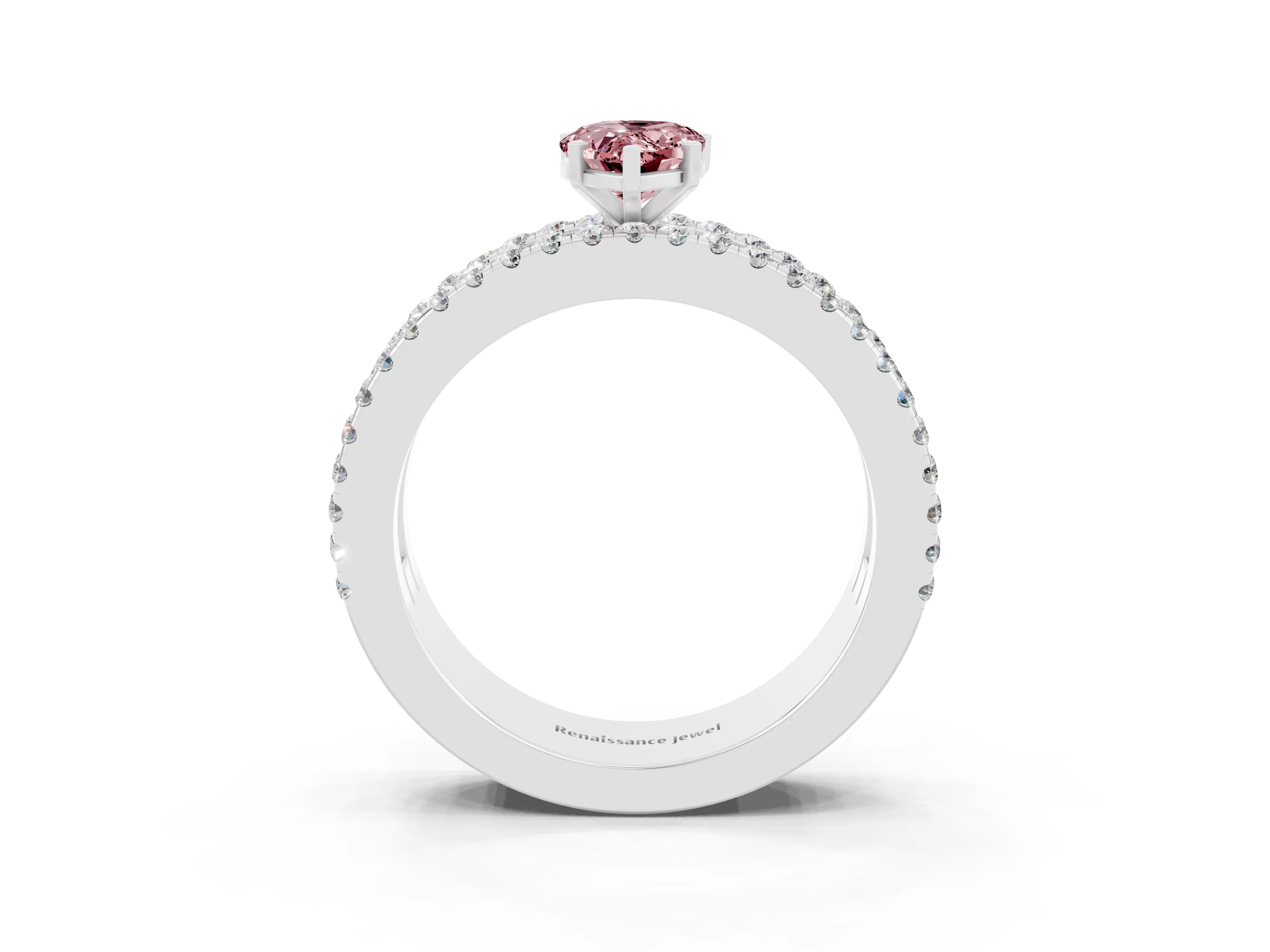 White gold Pear Cut Morganite Solitaire Ring with Pavé and Channel Set Band_3
