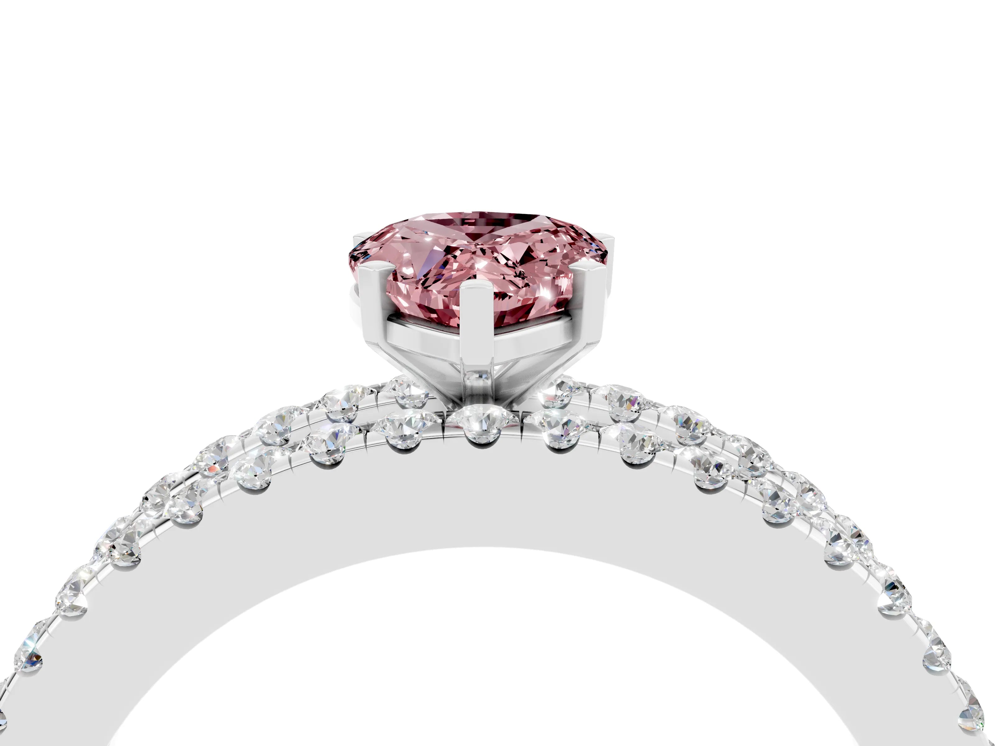 White gold Pear Cut Morganite Solitaire Ring with Pavé and Channel Set Band_4