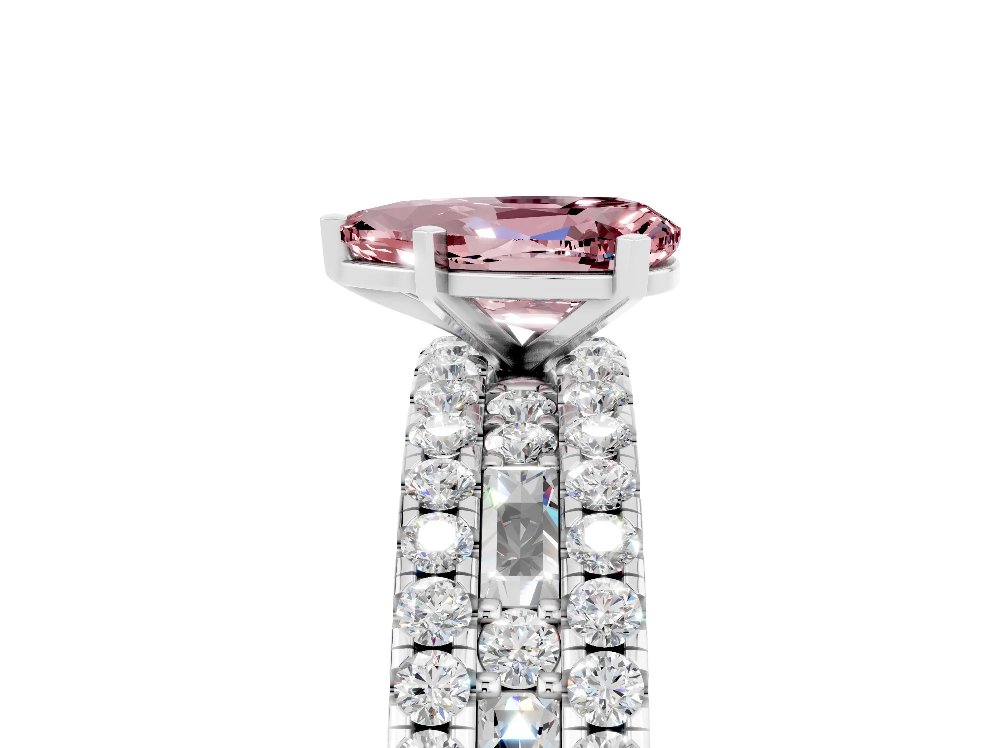 White gold Pear Cut Morganite Solitaire Ring with Pavé and Channel Set Band_5