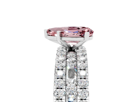White gold Pear Cut Morganite Solitaire Ring with Pavé and Channel Set Band_5