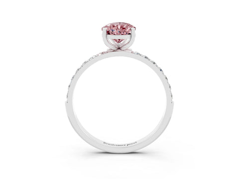 White gold Pear Cut Morganite Solitaire Ring with Pave Band and Four Prong Setting_15