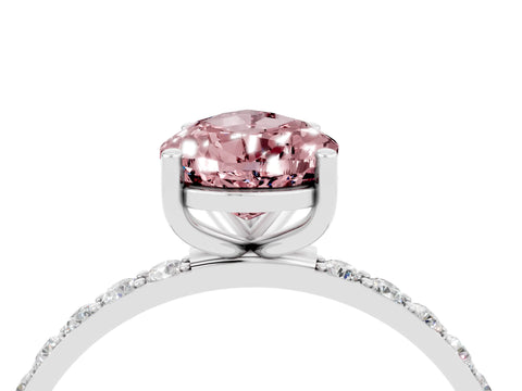 White gold Pear Cut Morganite Solitaire Ring with Pave Band and Four Prong Setting_16