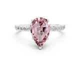 White gold Pear Cut Morganite Solitaire Ring with Pave Band and Four Prong Setting_24
