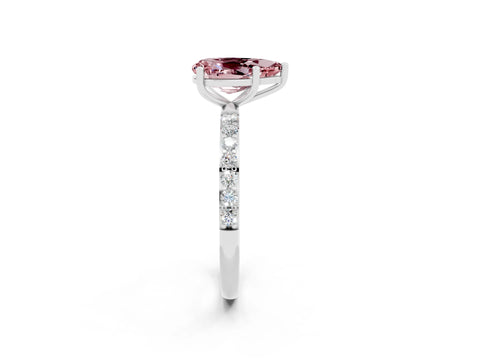 White gold Pear Cut Morganite Solitaire Ring with Pave Band and Four Prong Setting_26