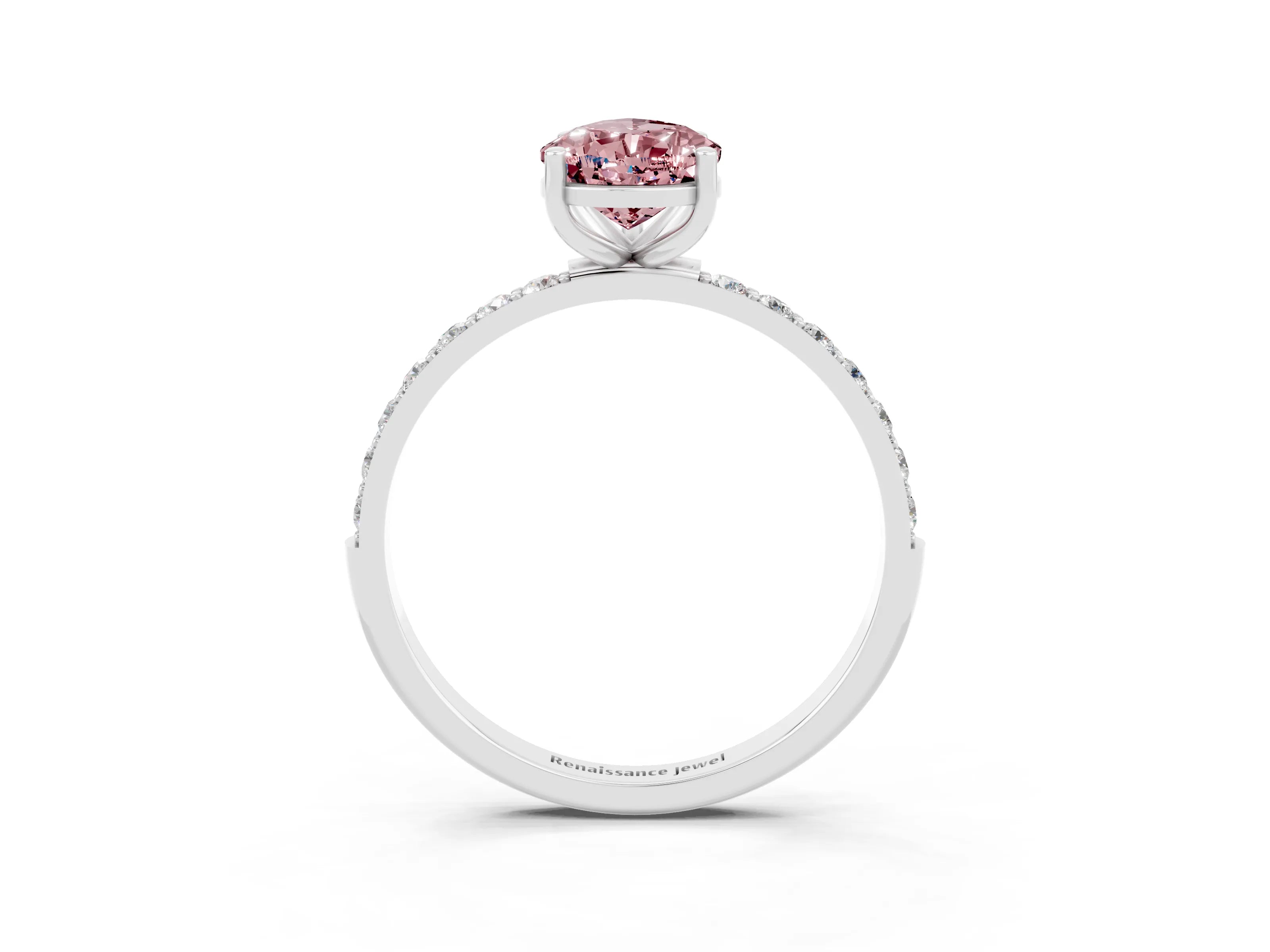 White gold Pear Cut Morganite Solitaire Ring with Pave Band and Four Prong Setting_27
