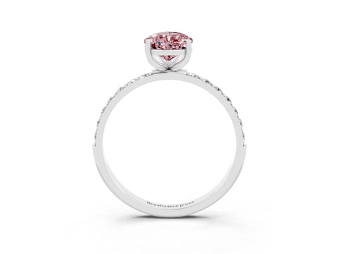 White gold Pear Cut Morganite Solitaire Ring with Pave Band and Four Prong Setting_27