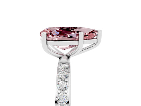White gold Pear Cut Morganite Solitaire Ring with Pave Band and Four Prong Setting_29