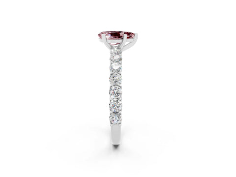 White gold Pear Cut Morganite Solitaire Ring with Shared Prong Pavé Band and Four-Prong Setting_2