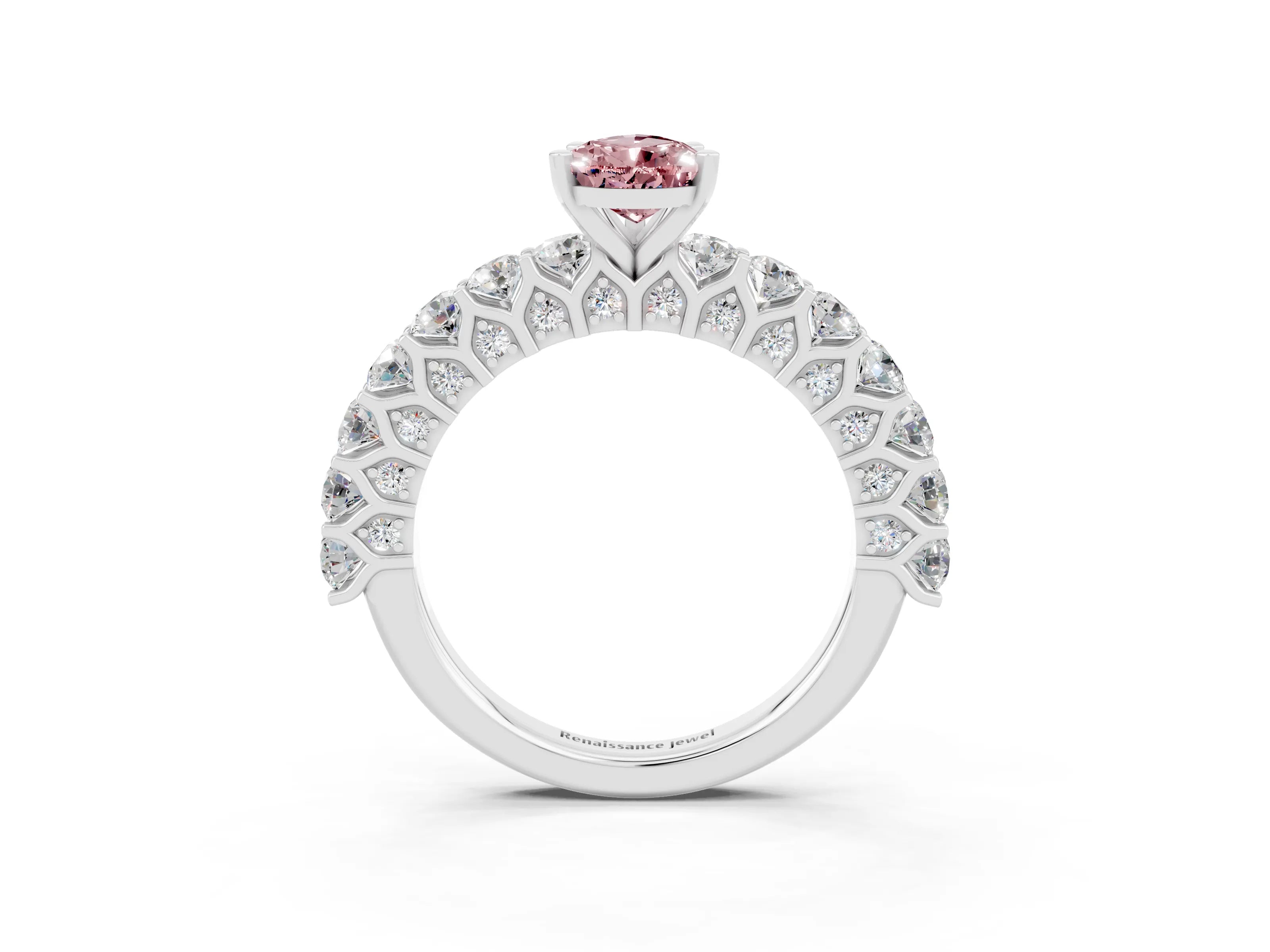 White gold Pear Cut Morganite Solitaire Ring with Shared Prong Pavé Band and Four-Prong Setting_3