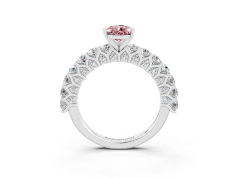 White gold Pear Cut Morganite Solitaire Ring with Shared Prong Pavé Band and Four-Prong Setting_3