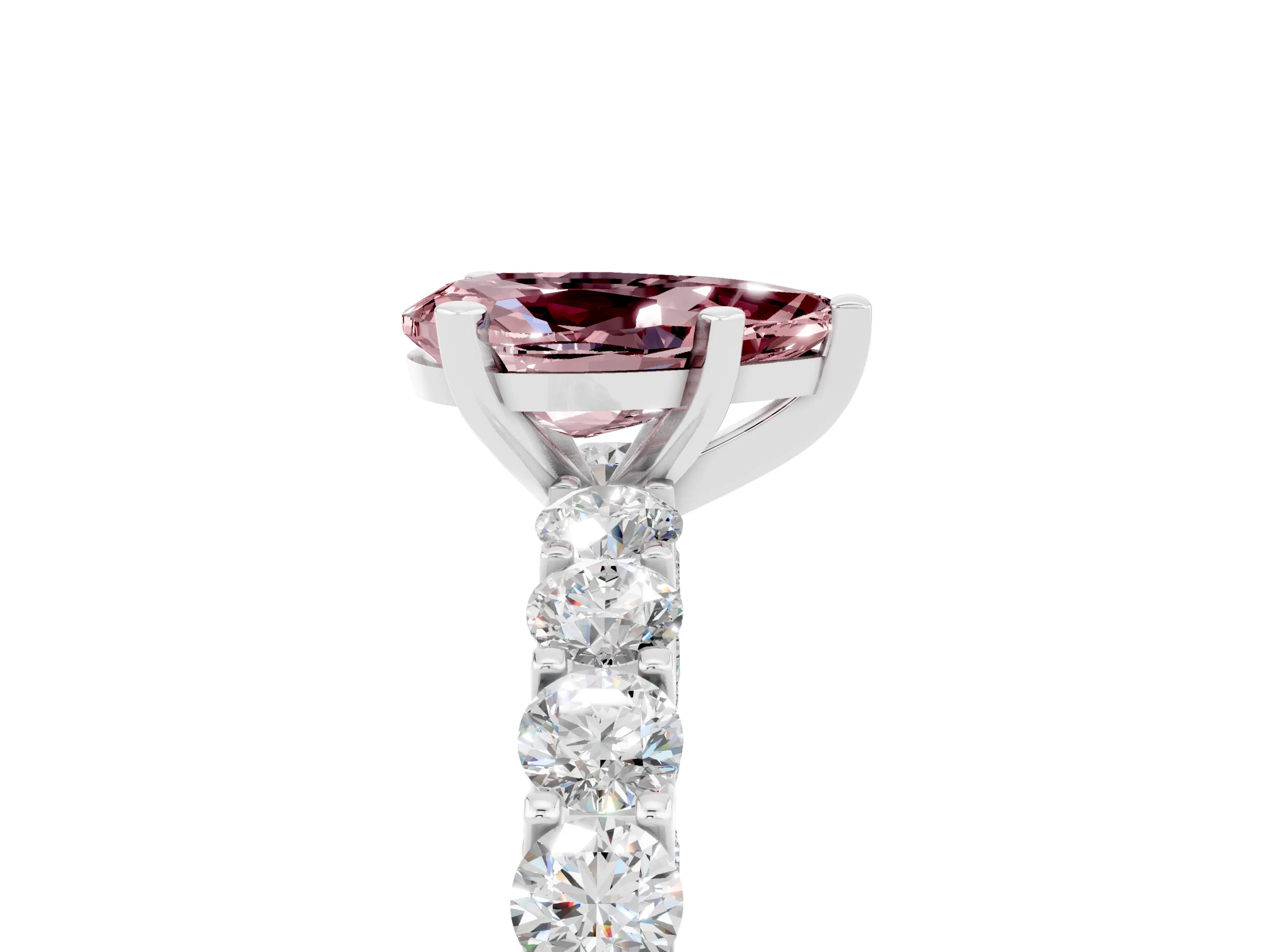 White gold Pear Cut Morganite Solitaire Ring with Shared Prong Pavé Band and Four-Prong Setting_5