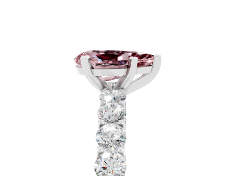 White gold Pear Cut Morganite Solitaire Ring with Shared Prong Pavé Band and Four-Prong Setting_5