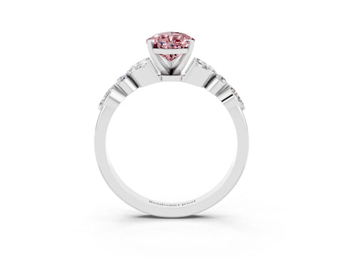 White gold Pear Cut Morganite Solitaire Ring with Side Stones and Four-Prong Setting_39
