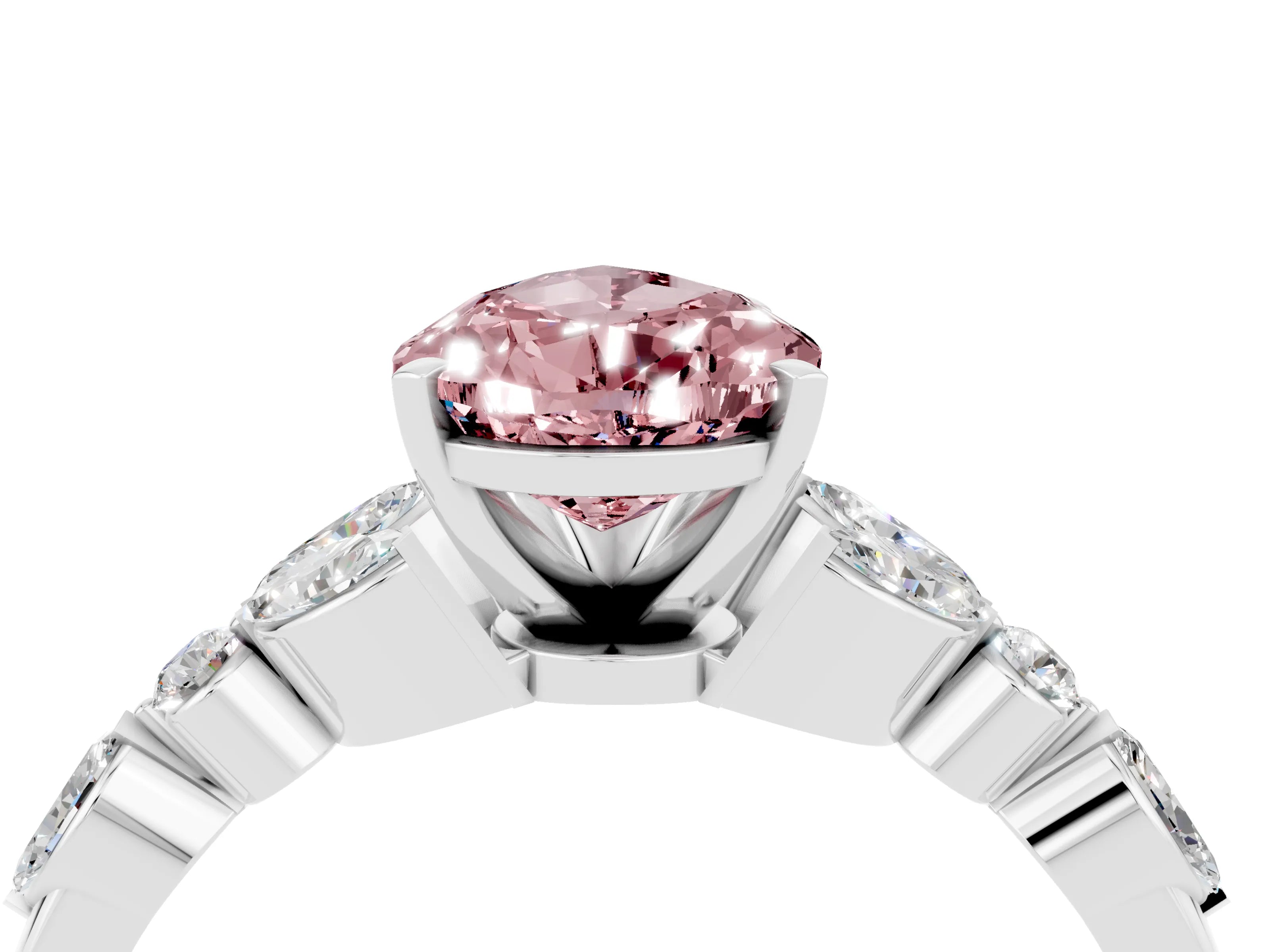 White gold Pear Cut Morganite Solitaire Ring with Side Stones and Four-Prong Setting_40