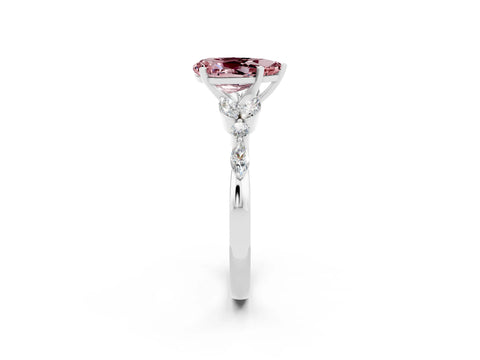 White gold Pear Cut Morganite Solitaire Ring with Side Stones and Four-Prong Setting_50