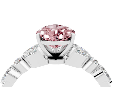 White gold Pear Cut Morganite Solitaire Ring with Side Stones and Four-Prong Setting_52