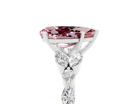 White gold Pear Cut Morganite Solitaire Ring with Side Stones and Four-Prong Setting_53