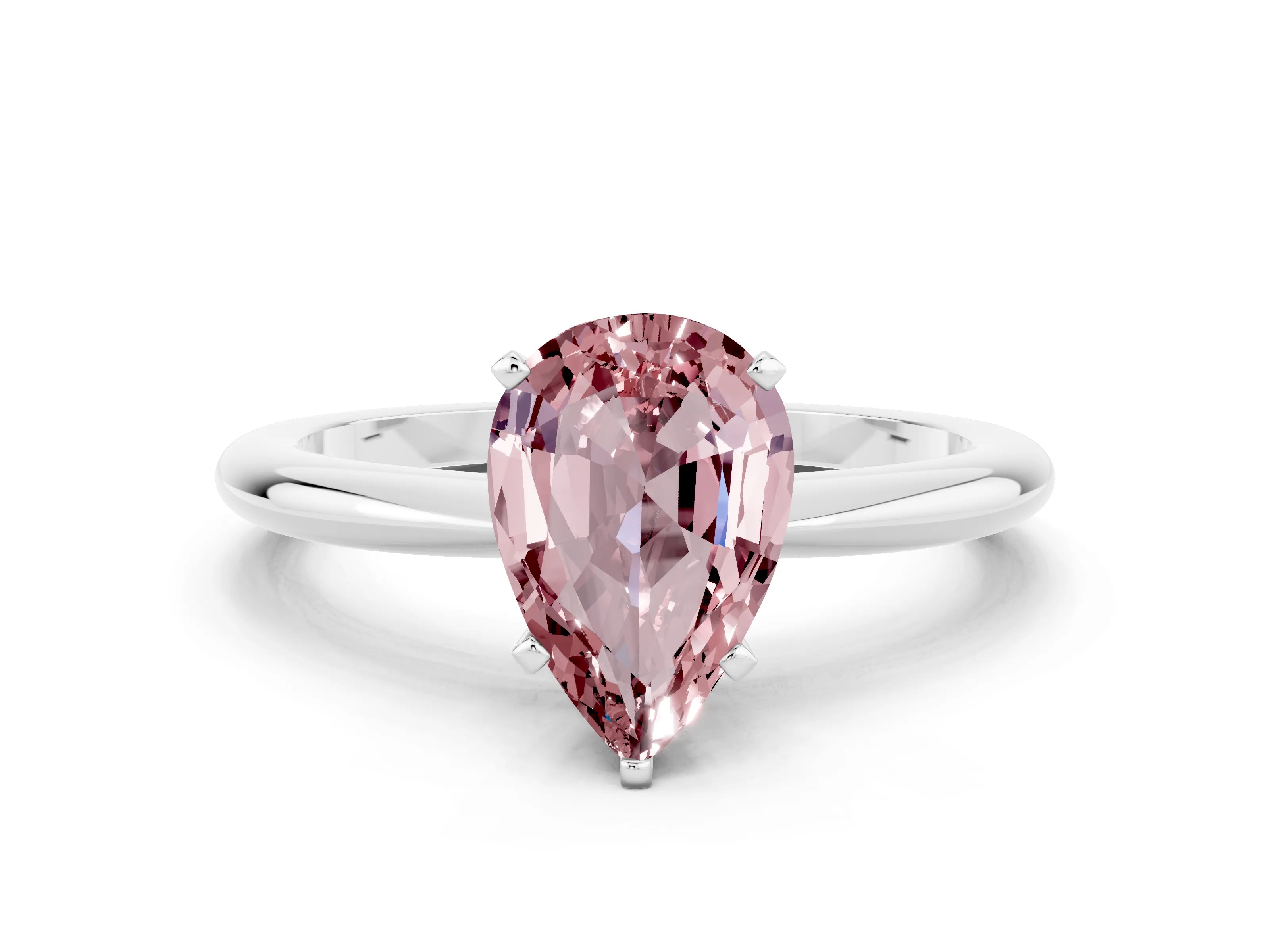 White gold Pear Cut Morganite Solitaire Ring with Six-Prong Setting and Classic Band