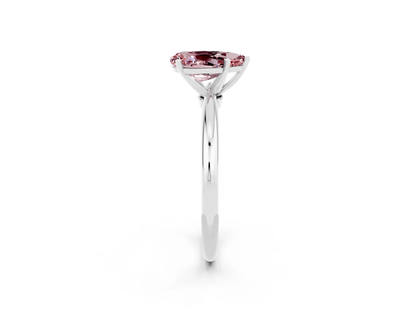White gold Pear Cut Morganite Solitaire Ring with Six-Prong Setting and Classic Band