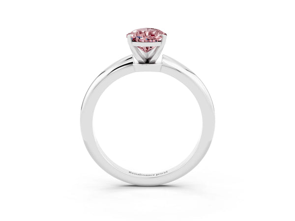 Platinum Pear Cut Morganite Solitaire Ring with Six-Prong Setting and Classic Band