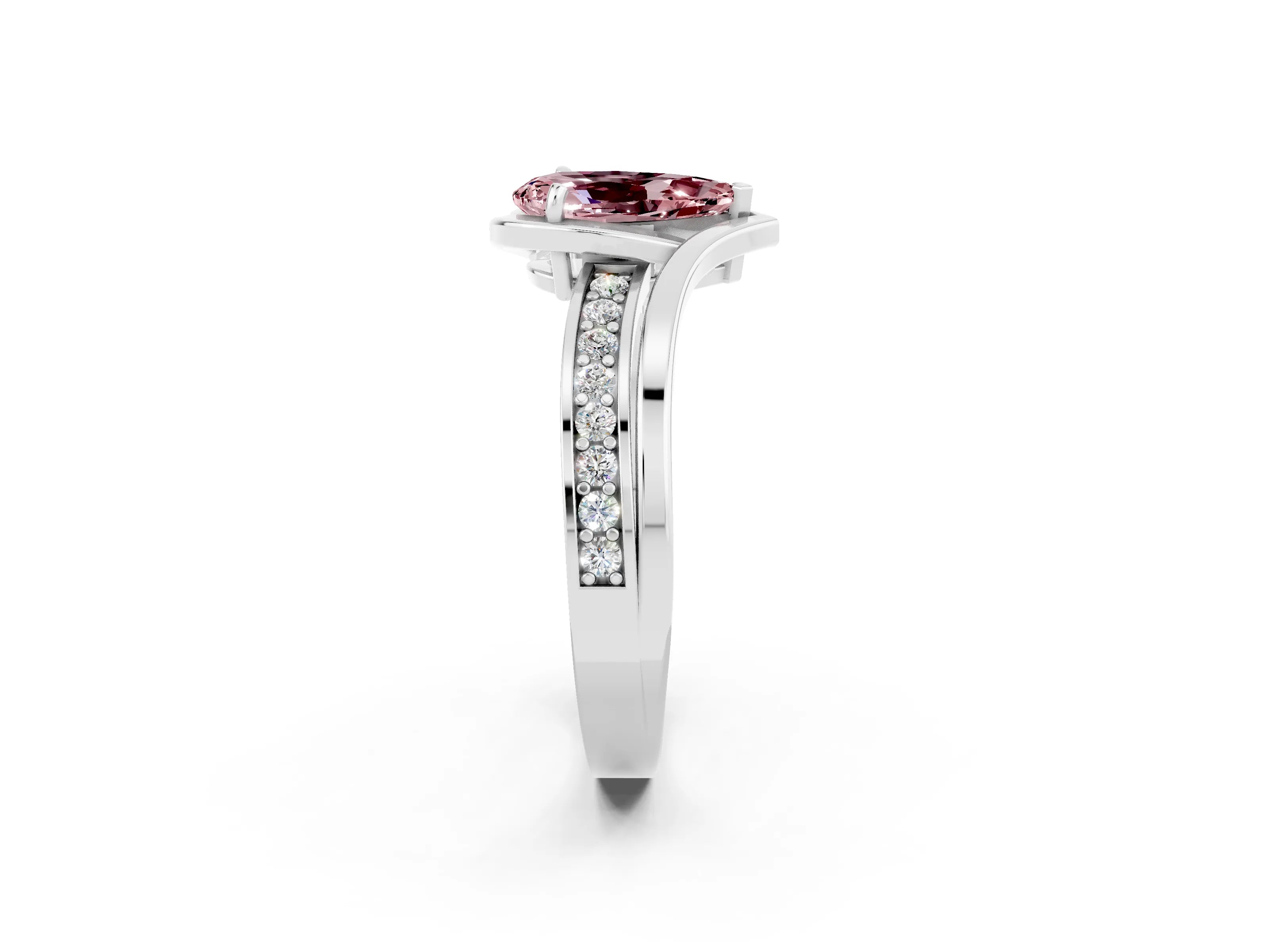 White gold Pear Cut Morganite Solitaire Ring with Split Shank and Prong Setting_2