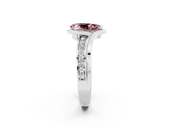Platinum Pear Cut Morganite Solitaire Ring with Split Shank and Prong Setting