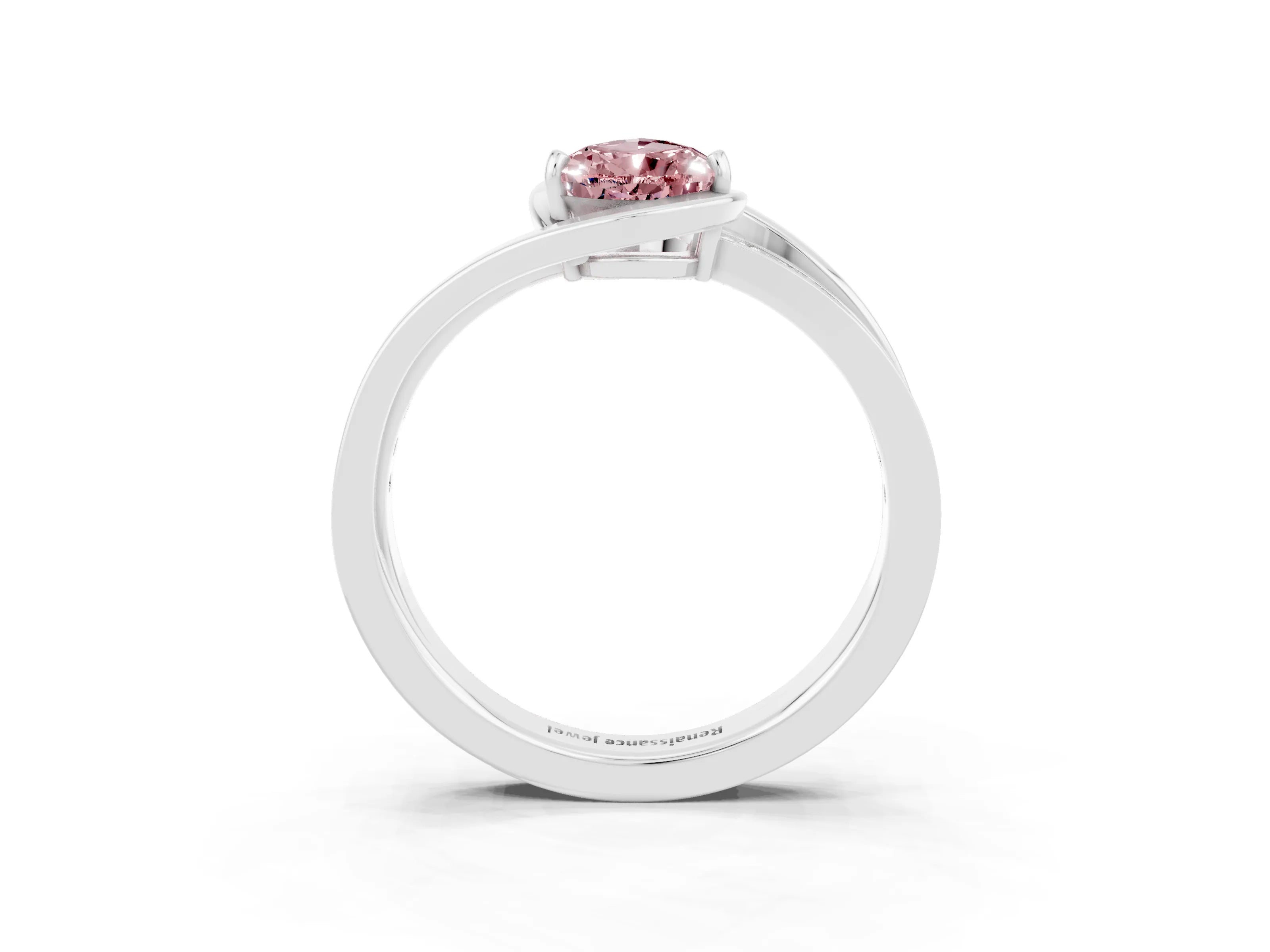 White gold Pear Cut Morganite Solitaire Ring with Split Shank and Prong Setting_3