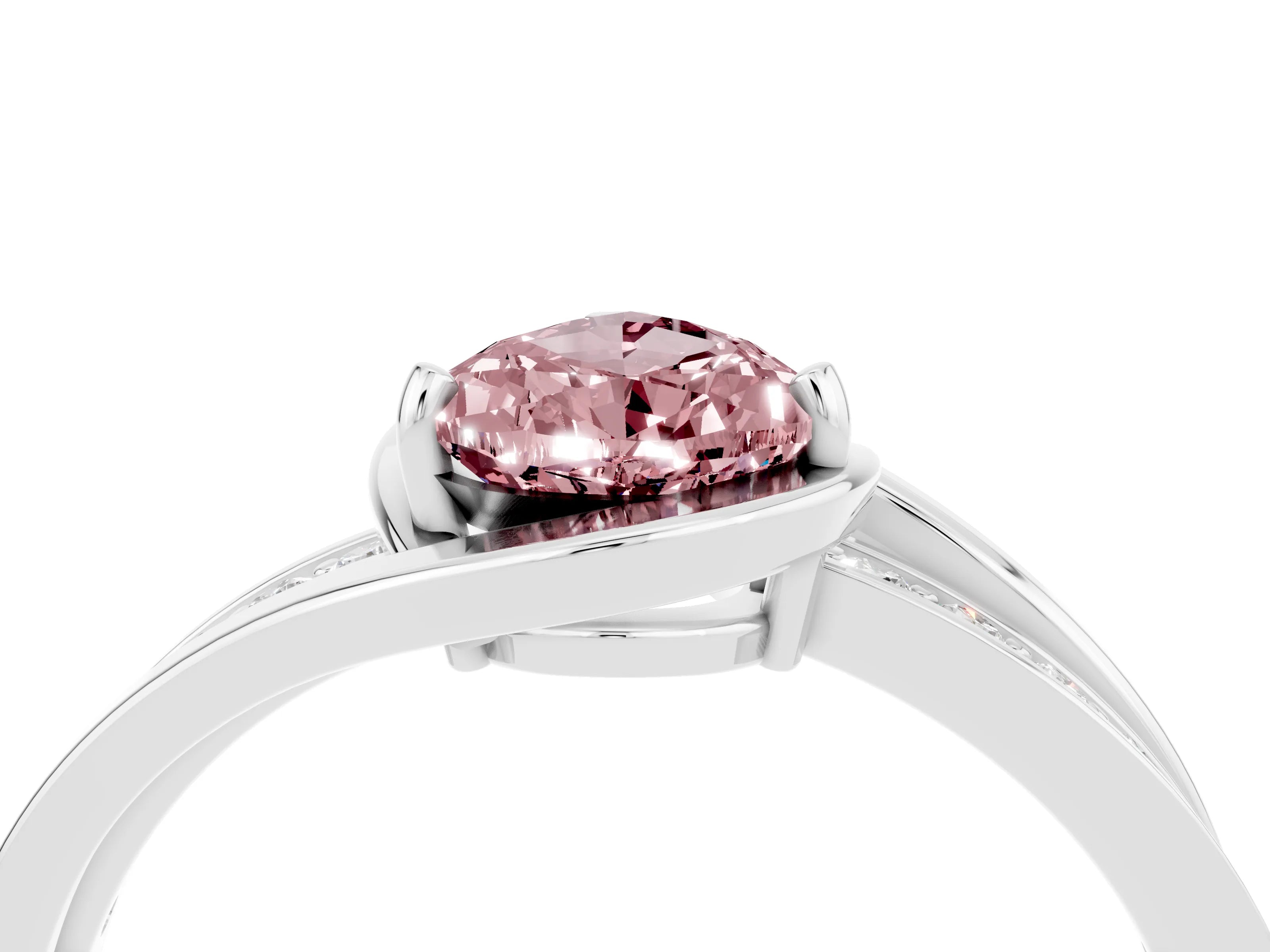 White gold Pear Cut Morganite Solitaire Ring with Split Shank and Prong Setting_4