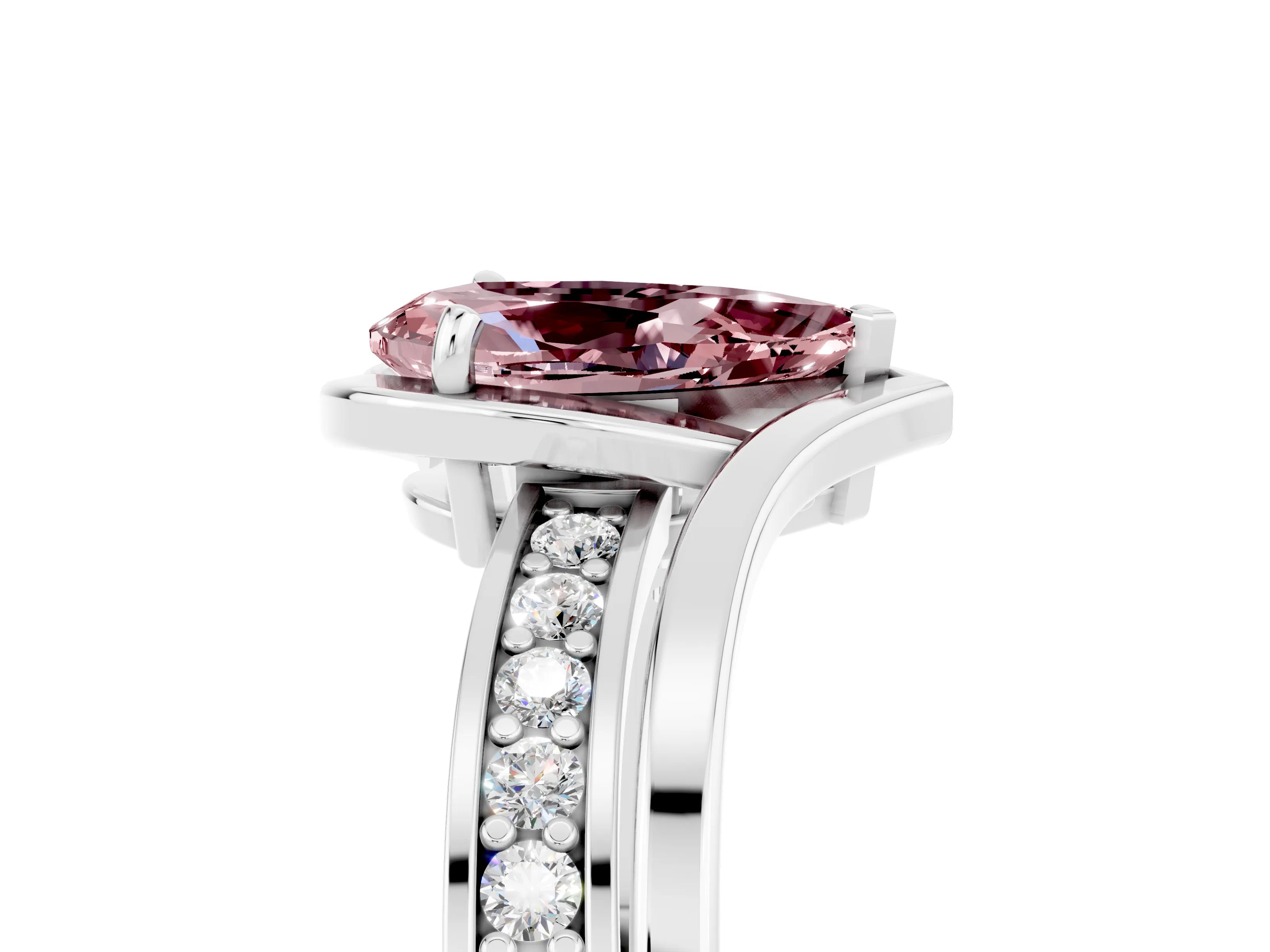White gold Pear Cut Morganite Solitaire Ring with Split Shank and Prong Setting_5