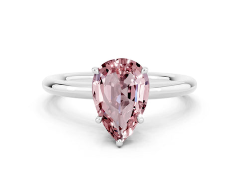 White gold Pear Cut Morganite Solitaire Ring with Thin Band and Four-Prong Setting_12