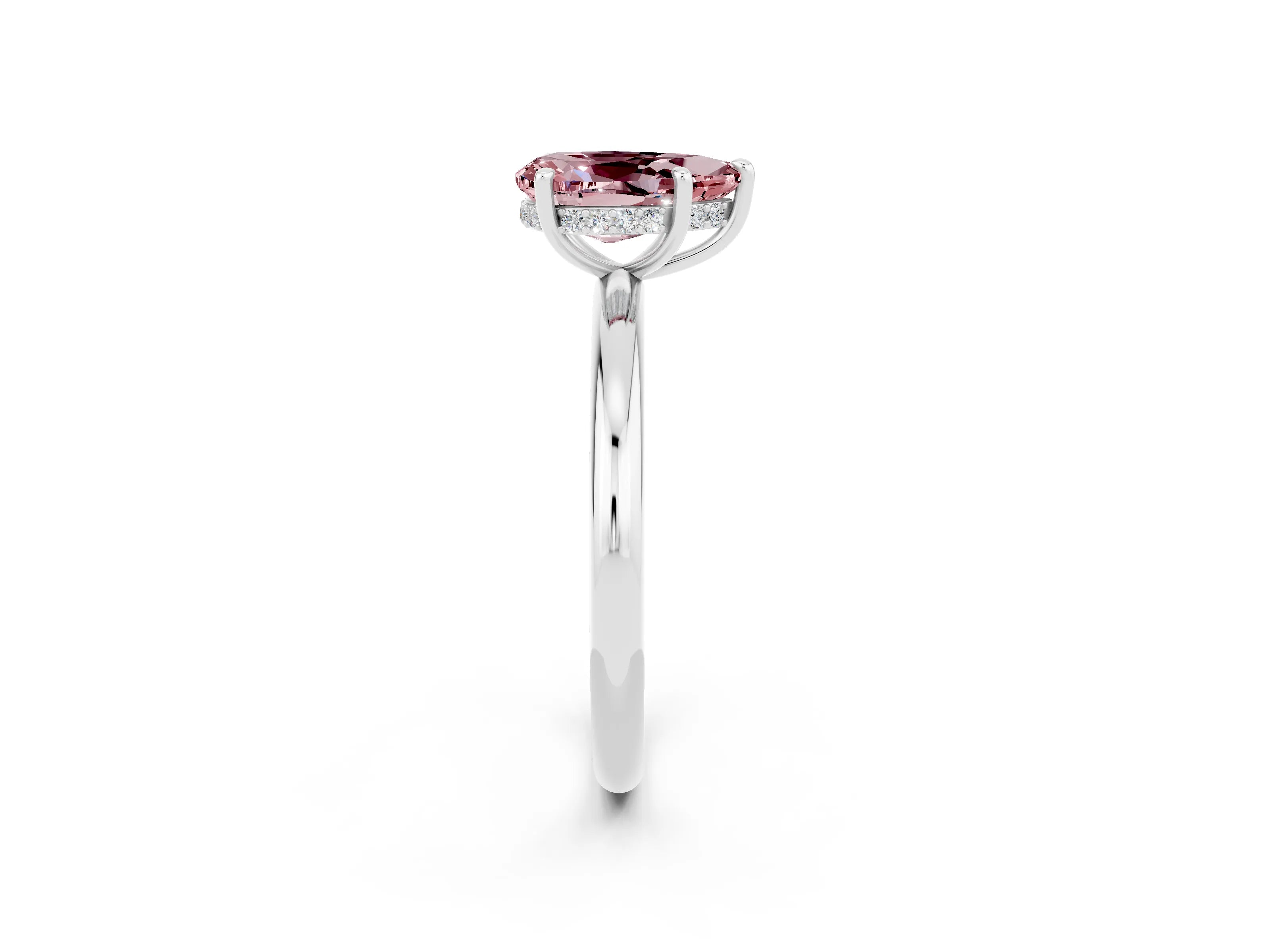 White gold Pear Cut Morganite Solitaire Ring with Thin Band and Four-Prong Setting_14