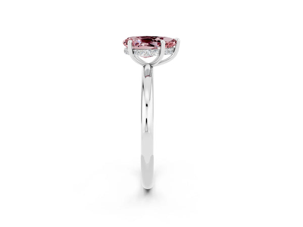 White gold Pear Cut Morganite Solitaire Ring with Thin Band and Four-Prong Setting