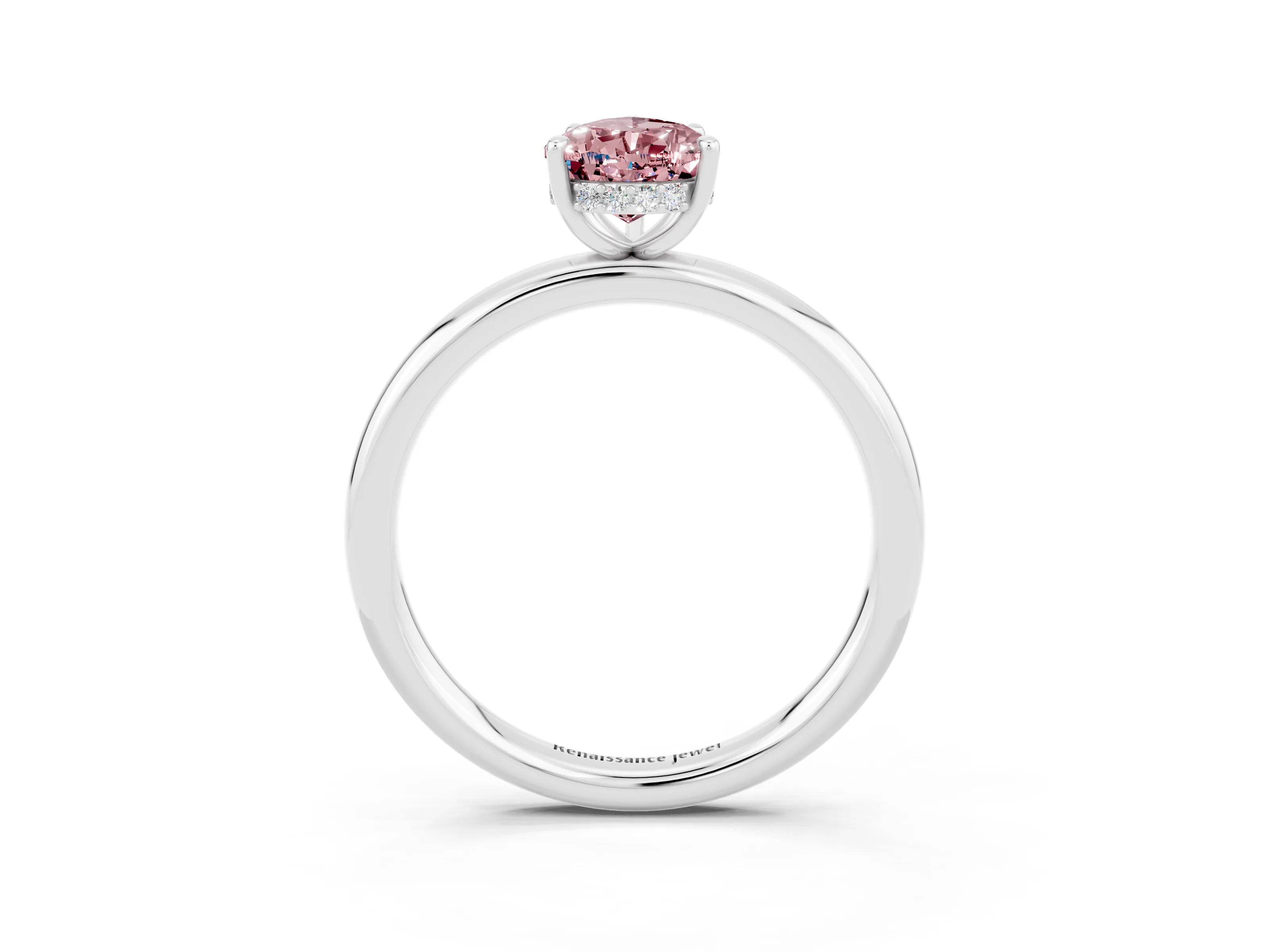 White gold Pear Cut Morganite Solitaire Ring with Thin Band and Four-Prong Setting_15