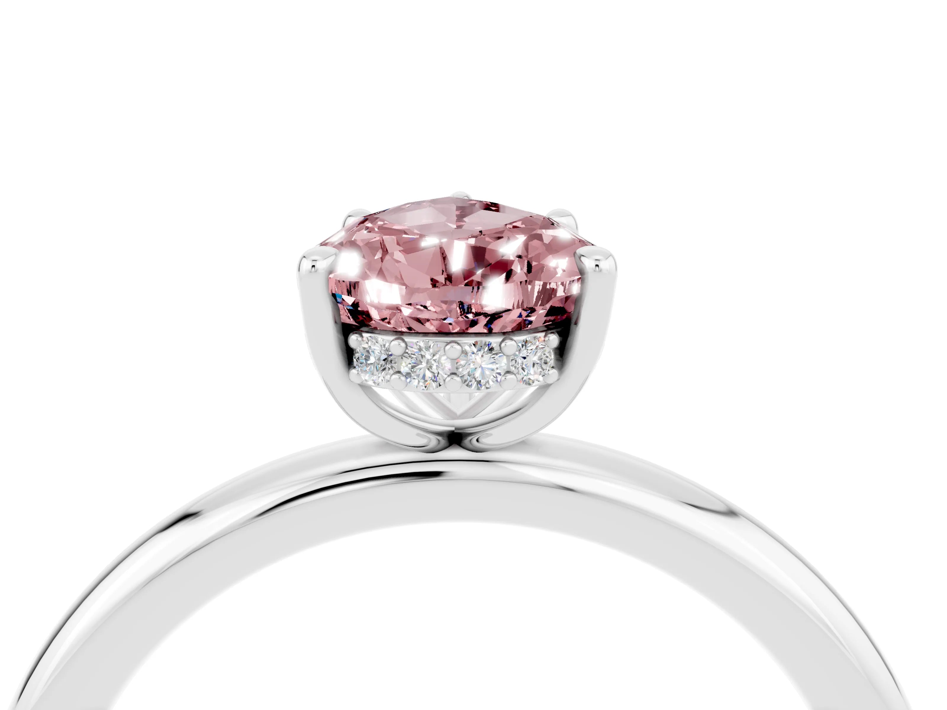 White gold Pear Cut Morganite Solitaire Ring with Thin Band and Four-Prong Setting_16
