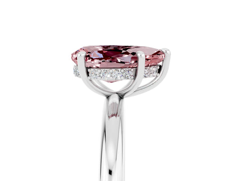 White gold Pear Cut Morganite Solitaire Ring with Thin Band and Four-Prong Setting_17