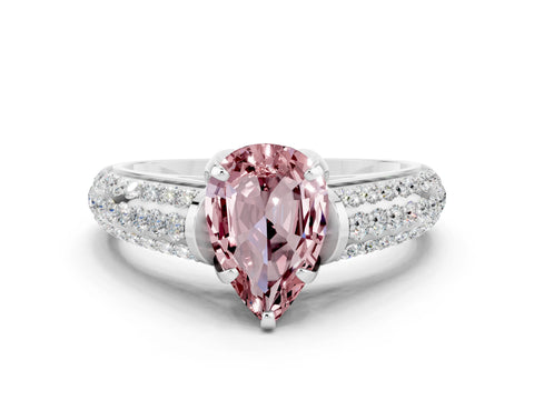 White gold Pear Cut Morganite Solitaire Ring with Three-Row Pavé Band and Four-Prong Setting_12
