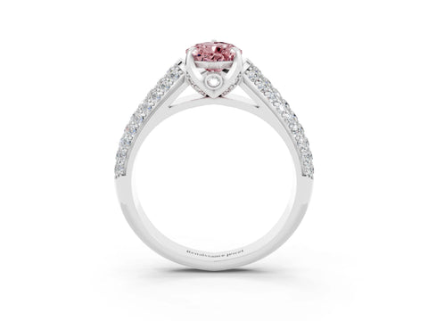 White gold Pear Cut Morganite Solitaire Ring with Three-Row Pavé Band and Four-Prong Setting_15