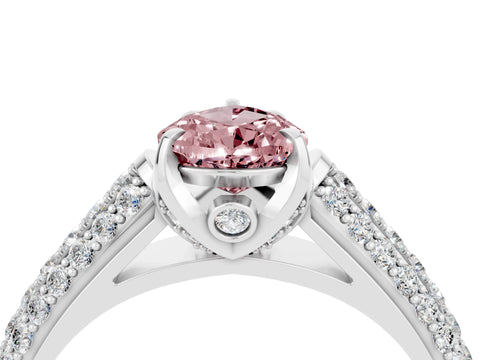 White gold Pear Cut Morganite Solitaire Ring with Three-Row Pavé Band and Four-Prong Setting_16