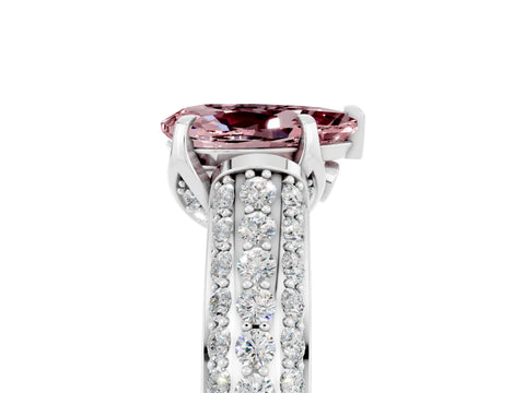 White gold Pear Cut Morganite Solitaire Ring with Three-Row Pavé Band and Four-Prong Setting_17