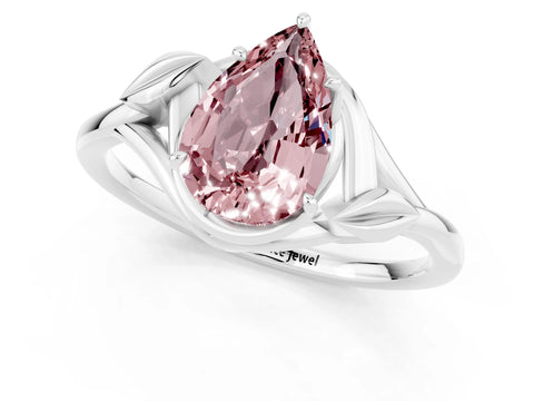 White gold Pear Cut Morganite Solitaire Ring with Twist Band and Four-Prong Setting_13