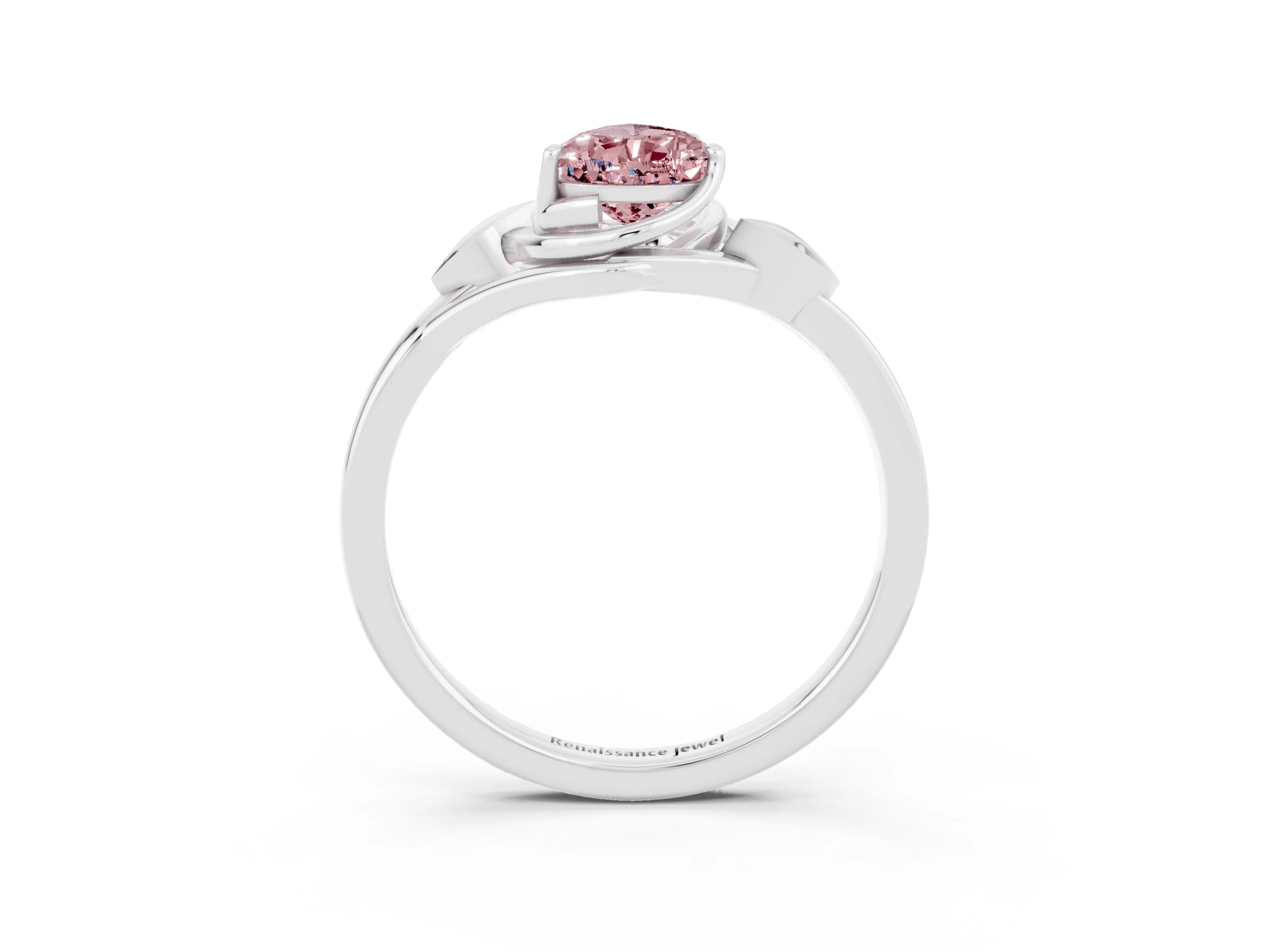 White gold Pear Cut Morganite Solitaire Ring with Twist Band and Four-Prong Setting_15