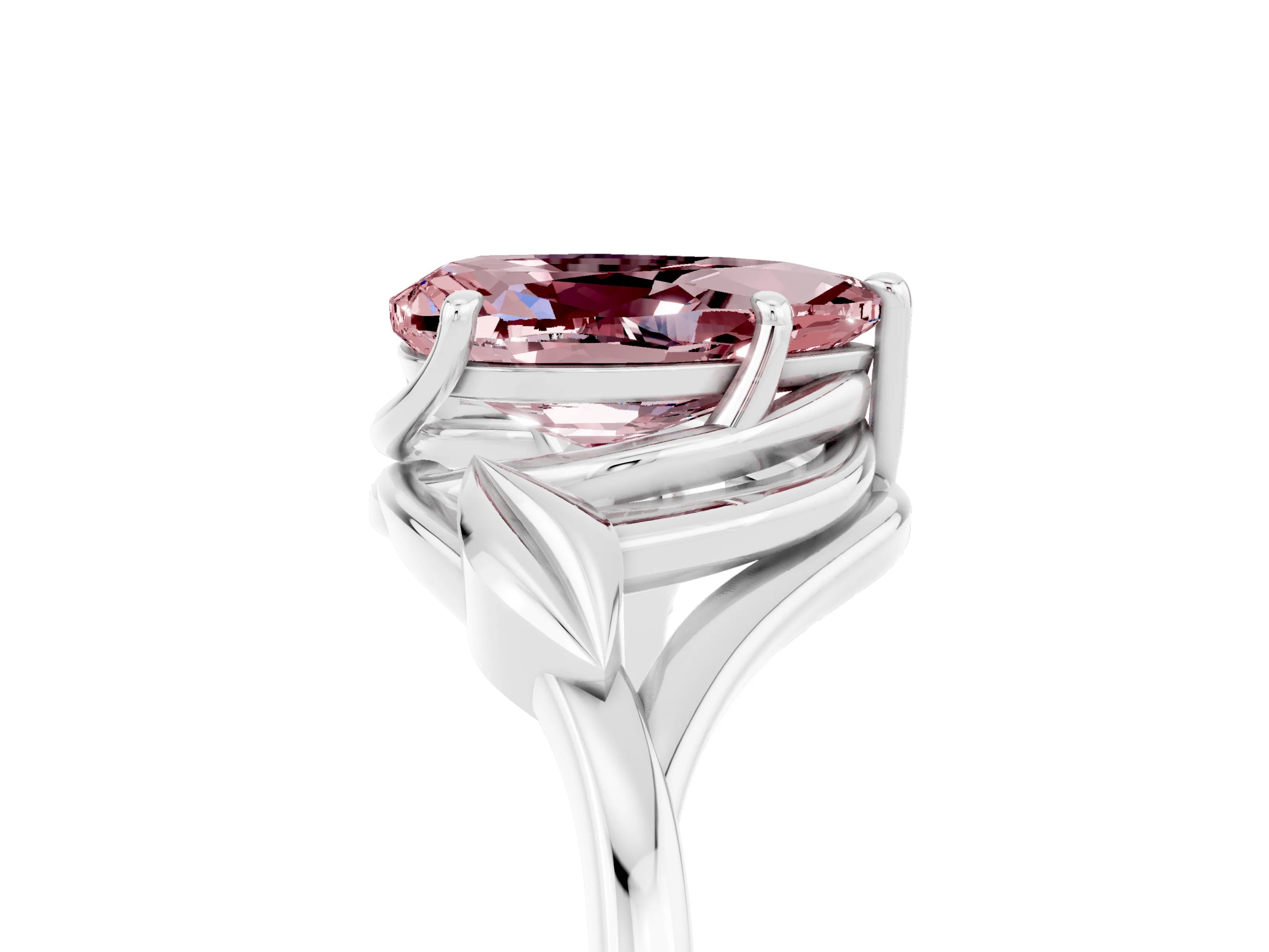 White gold Pear Cut Morganite Solitaire Ring with Twist Band and Four-Prong Setting_17