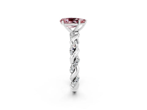 White gold Pear Cut Morganite Solitaire Ring with Twisted Band and Pavé Accents_2