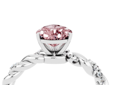 White gold Pear Cut Morganite Solitaire Ring with Twisted Band and Pavé Accents_4