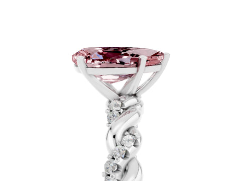 White gold Pear Cut Morganite Solitaire Ring with Twisted Band and Pavé Accents_5