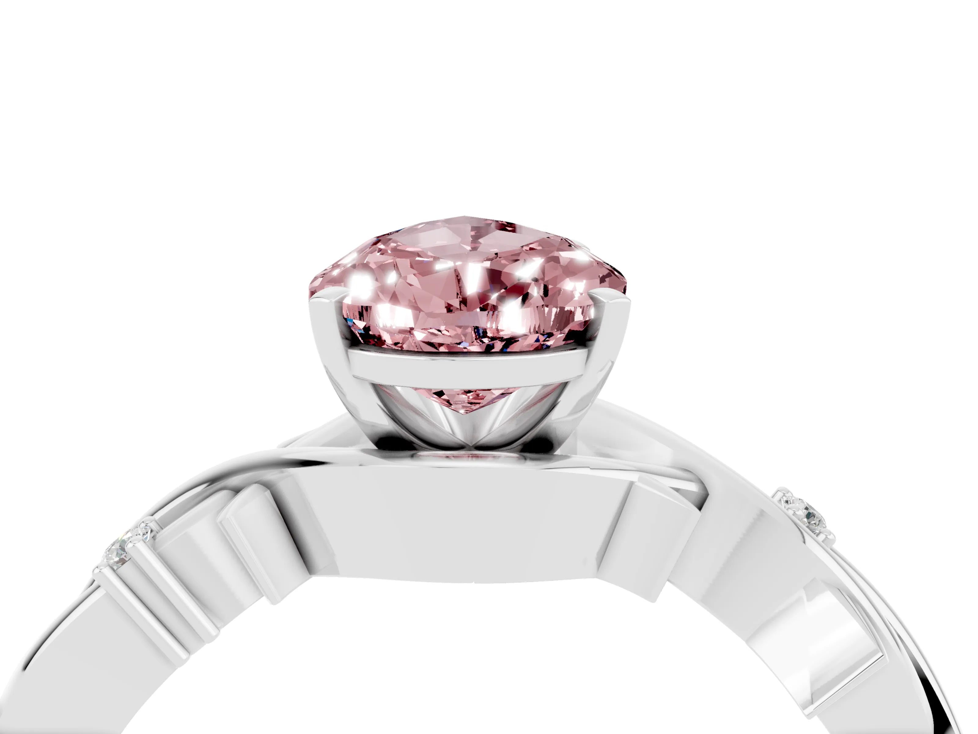 White gold Pear Cut Morganite Solitaire Ring with Twisted Band and Prong Setting_16