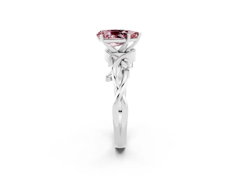 White gold Pear Cut Morganite Solitaire Ring with Twisted Band and Prong Setting_2